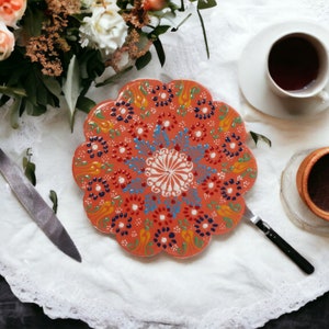 Trivet with silicon bottom, Handmade Trivet For Hot Pot, Christmas Gift , Trivet for Kitchen Decor, Ceramic Trivet, Handmade Ceramic