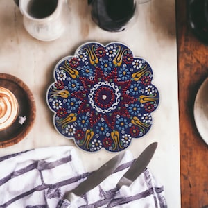 Blue Trivet for Kitchen, Turkish Ceramic Handmade Trivet For Hot Pot Dishes,  Farmhouse Kitchen Trivet, Trivet for Kitchen Decor, Potholder