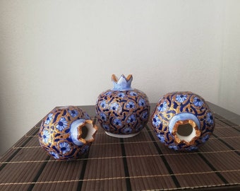 Ceramic pomegranate handmade, Ceramic fruit sculpture Figurine pottery vase, Home Decor, Colorful Pottery Floor Vase with Pomegranate Design