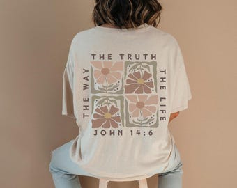 Christelijk bloemen minimalistisch T-shirt, shirt bijbelvers, op geloof gebaseerd grafisch T-shirt, inspirerend Jezus-shirt, religieus cadeau voor vrouwen