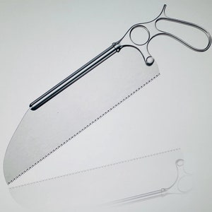 Surgical Bone Saw Signed by the Medic himself! Robin Atkin Downes
Stainless Steel
13 Inch ring handle