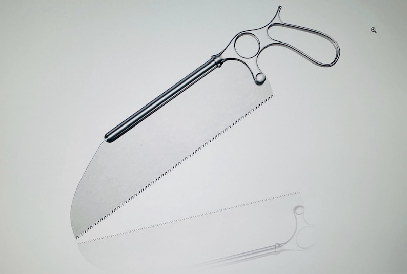 Surgical Bone Saw Signed by the Medic himself! Robin Atkin Downes
Stainless Steel
13 Inch ring handle