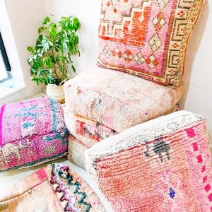 Moroccan Kilim Pouf, Floor Pouf, Vintage Moroccan Ottoman, Beni Ourain Square Pouf, Yoga Meditation Cushion, Outdoor Red Kilim Pillows
