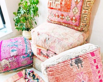 Moroccan Kilim Pouf, Floor Pouf, Vintage Moroccan Ottoman, Beni Ourain Square Pouf, Yoga Meditation Cushion, Outdoor Red Kilim Pillows