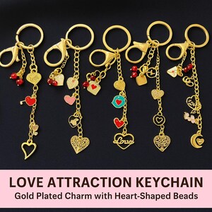 Love Attraction Keychain | Gold-Plated Heart Charm Key Ring | Cute Gift for Her | Manifest Love | Valentine’s Day Favor | Bag Accessory