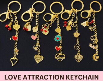 Love Attraction Keychain | Gold-Plated Heart Charm Key Ring | Cute Gift for Her | Manifest Love | Valentine’s Day Favor | Bag Accessory
