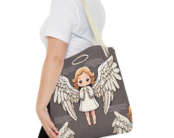 Sac fourre-tout ange gardien - Fourre-tout en toile inspirante - Cadeau spirituel pour femme - Sac réutilisable écologique - Bandoulière imprimé ange