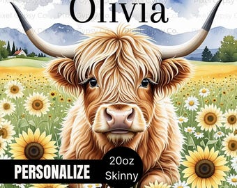 Highland Cow Tumbler Wrap, Seamless Sunflower 20oz Skinny Tumbler Wrap, Western Cow Sublimation png, Birthday Mother's Day Gift for Mom