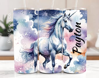 Personalized Text Unicorn Tumbler Wrap, Mystical Sublimation png, Cute Girls Tumbler, Unicorn Digital Art, Fantasy Printable 20 oz Tumbler