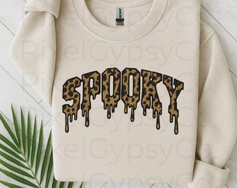 Spooky png, Leopard Print Halloween Sublimation png, Drip text, Cheetah print varsity letter digital download, Fall png