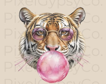 Tiger png, Tiger Mascot Bubble Gum print Sublimation T-Shirt Graphic, Tiger digital download, Tiger Clip Art