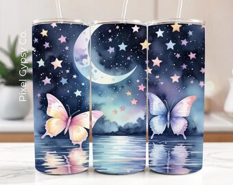 Pink Butterfly Tumbler Wrap PNG, Purple Butterfly 20oz Seamless Skinny Sublimation Design, Enchanting Butterfly Print, Girls Tumbler design
