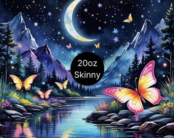 Neon Tumbler Wrap, Butterfly 20os Skinny Seamless Tumbler Sublimation png, Fantasy Mountain png, Fairycore Celestial Moon Digital Download