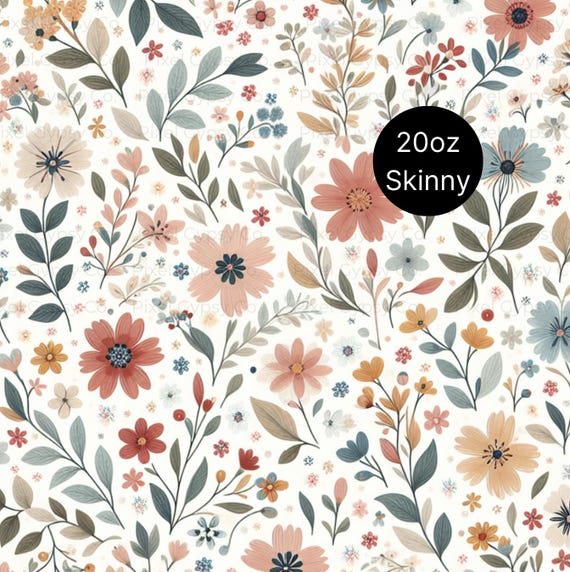 Cottagecore Aesthetic Tumbler wrap, Dainty Flowers 20oz Skinny tumbler png, Seamless Floral pattern for sublimation, Botanical print