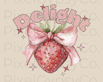 Vintage Strawberry Delight png, Pink Coquette Aesthetic Bow T-Shirt Sublimation Print, Vintage Retro Fruit Clip Art, Strawberry Clip Art