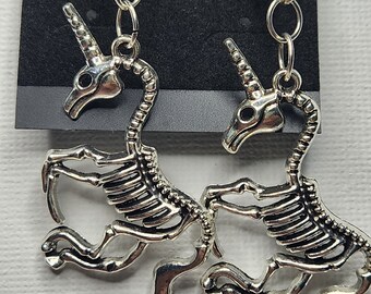 Silver unicorn skeleton earrings