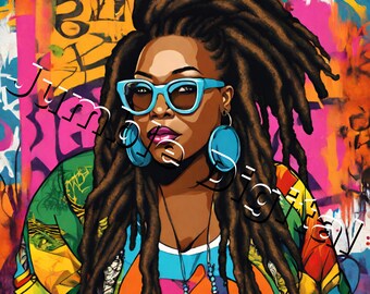Loc Queen PNG / Illustrazione di donna nera con dreadlock (file digitale)