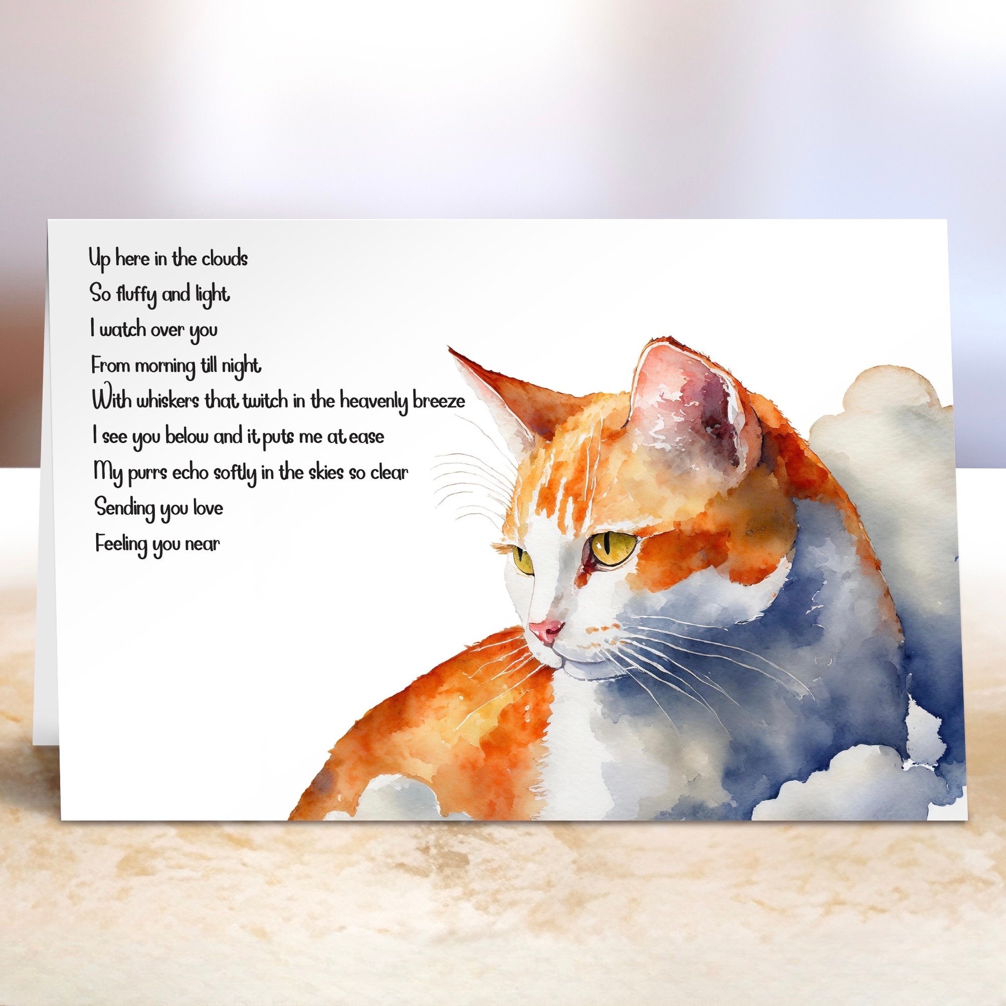 Cat Sympathy Card Cat Condolence Card Cat Loss Poem Card Cat