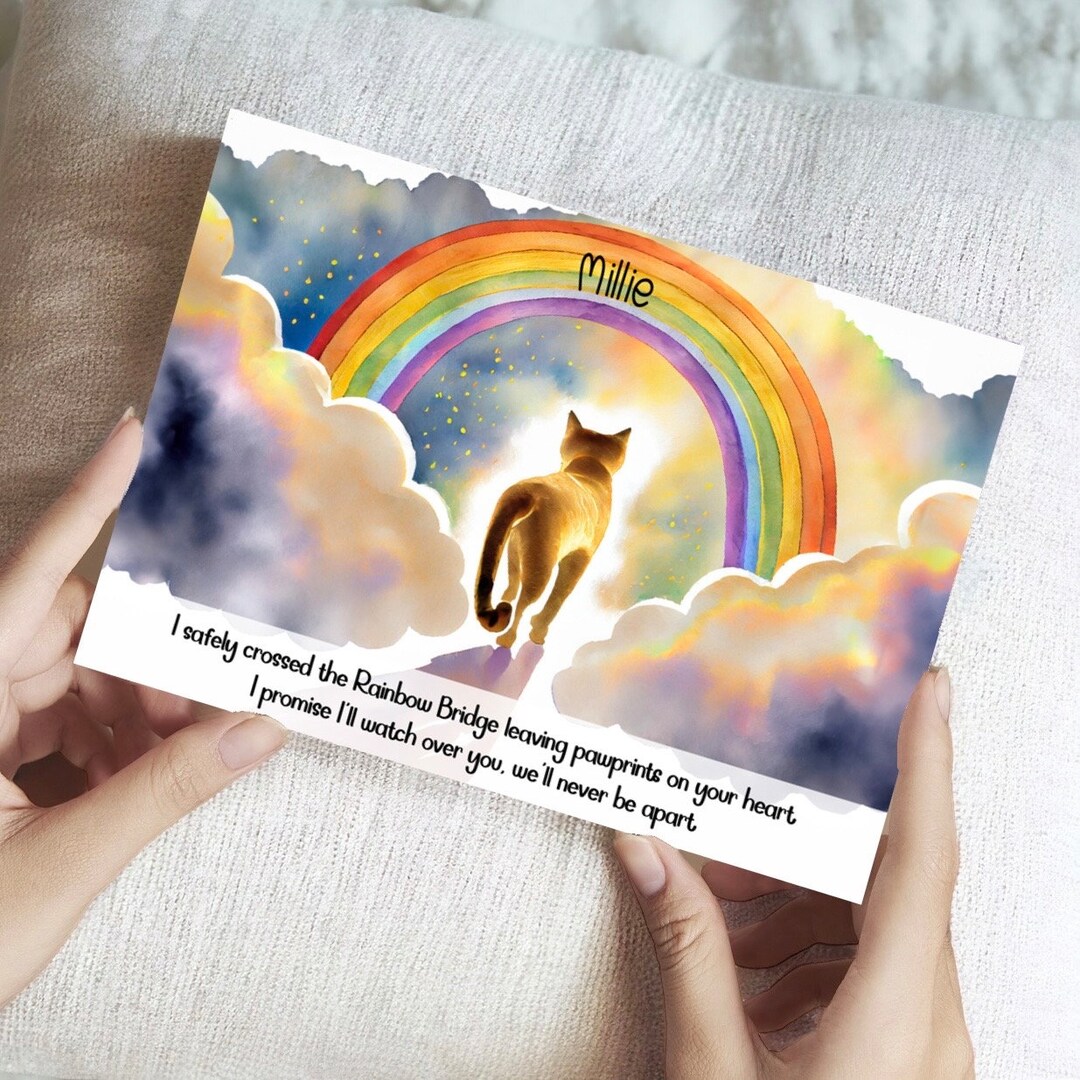 Personalised Cat Memorial Card Cat Condolence Card Cat Rainbow Bridge