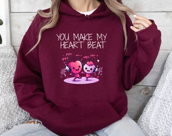 Süßer Herzschlag Valentinstag SweatHoodie, Herzschlag Hoodie, Valentinstag Hoodie, Valentinstag Geschenk, Valentinstag