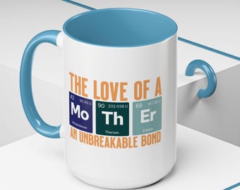 Chemiemok: periodiek systeem "moeder" koffiekopje - cadeau voor wetenschappelijke moeders