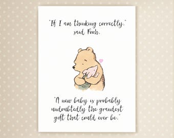 Tarjeta de Winnie the Pooh para el nuevo bebé: La frase más grandiosa del regalo