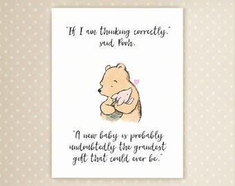 Winnie the Pooh New Baby Card: Grandest Gift Quote