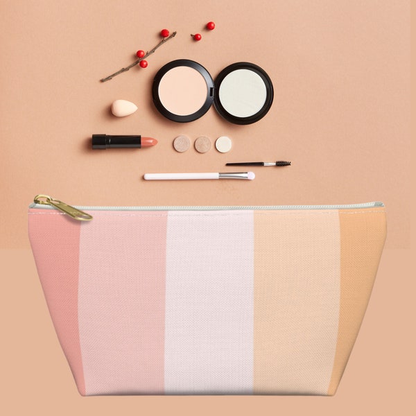 Light Pink Makeup Bag Pink and Beige Cosmetic Bag Soft Pink Toiletry Bag Pastel Pink Blush Makeup Bag Tan Makeup Organizer Pink Travel Bag