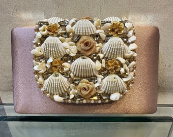 Shell and Rose Serenity Clutch - Ideal for Bridesmaids & Bachelorettes | Perfect Wedding-Ready Accessory