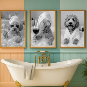 Ritratto personalizzato di Pet Spa, download digitale, divertente arte murale con cane, regalo personalizzato per gli amanti degli animali, decorazione per il bagno, stampabile, commemorativo per animali domestici.