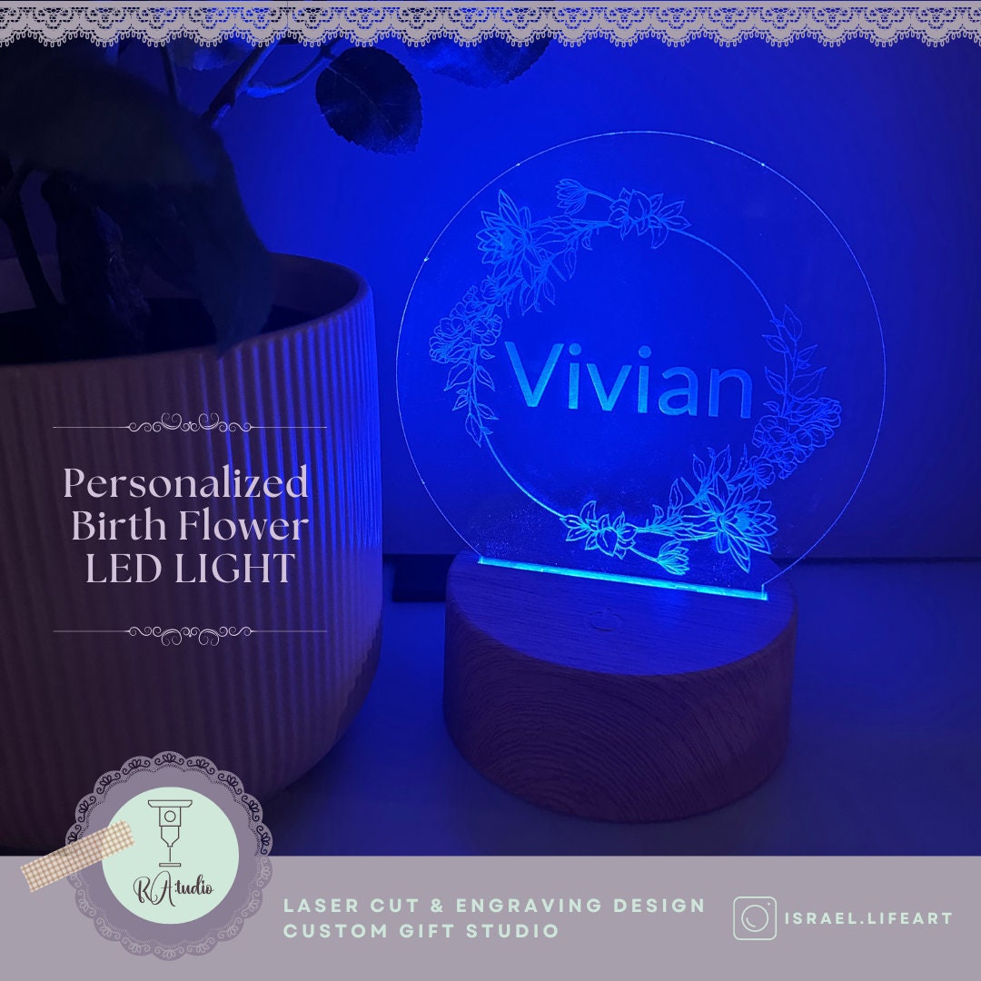 Personalized LED Night Light Custom Birth Flower LED Acrylic Light Sign ...