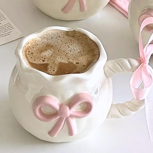 Ceramic Coffee Mug with Pink Bow 11.5oz Reusable Insulated Cup Microwave Safe Dishwasher Safe Multipurpose Mug for Hot Cold Drinks for her