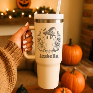 Custom Halloween 40oz Tumbler with Handle Engraved Summerween Gift Workout Water Bottle Personalized Spooky Season Water Cup Holiday Gift