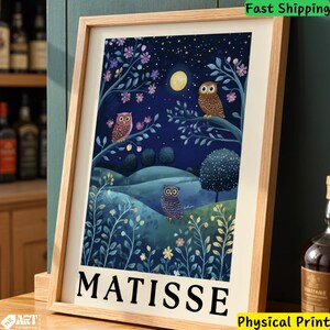 Kunstdruck - Eulen Nacht Landschaft Illustration Midnight Blue Kinderzimmer Wand Dekor Tier Liebhaber Geschenk Mehrere Größen Giclée Qualität