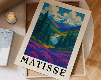 Blue Purple Mountain Landscape Art Print: Modern Alpine Decor (Digital Download, Multi Ratio File)