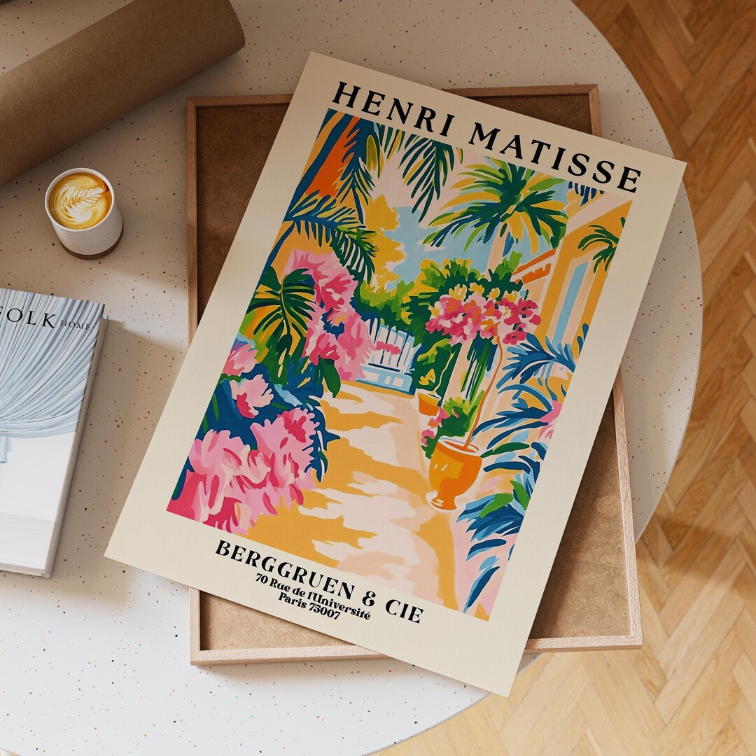 Matisse Inspired Garden Path Print: Pink Floral Courtyard Scene ...
