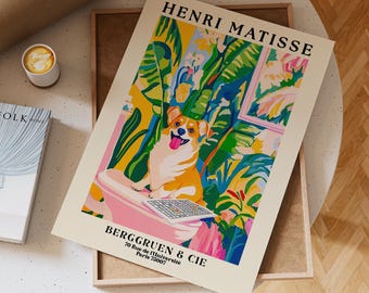 Lámina de Matisse Corgi para el baño: Arte divertido para el baño de perros (Descarga digital, dimensiones A3/A4/28 x 35 cm)