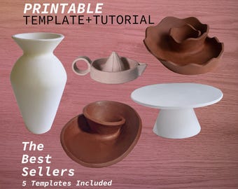 Slab Pottery Templates & Tutorials: Beginner Ceramics Tool (5pcs Printable Patterns)