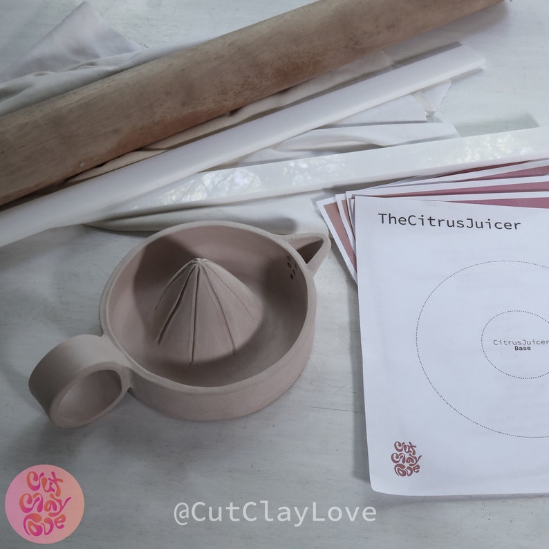 light pink citrus juicer hand building in clay with slab pottery template and printable ceramics tool