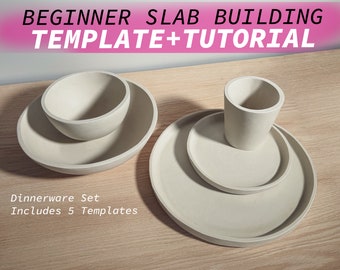 Dinnerware Set Pottery Template Slab Building Tutorial ~ 5pcs Dinner Plate, Side Plate, Salad Bowl, Easy Bowl & Tumbler