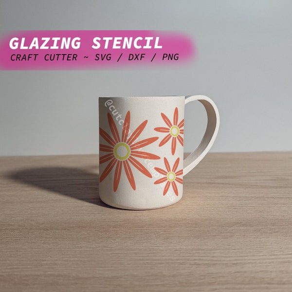 Glaze Stencil Sheet for Craft Cutter ~ Daisy Cup Artwork ~ Pottery Tool to Create Painted Ceramic Art with Vinyl Glaze Relief
