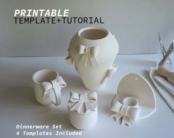 Bow Collection Pottery Templates : Vase, Jar, Mug, Tealight (PDF Pattern)