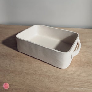 May include: A rectangular off-white baking dish with rounded corners and a handle on the side. The surface has a matte, textured finish. The text CutClayLoveTemplates is visible in the bottom right corner, and a circular logo is in the bottom left.