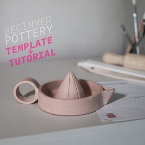 light pink lemon juicer hand building in clay with slab pottery template and printable ceramics tool