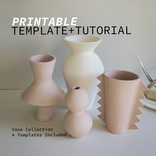 Vase Collection Slab Pottery Templates & Tutorials ~ 4pcs Easy, Modern, Classical, Bud Vase Printable Patterns ~ Ceramic Tool