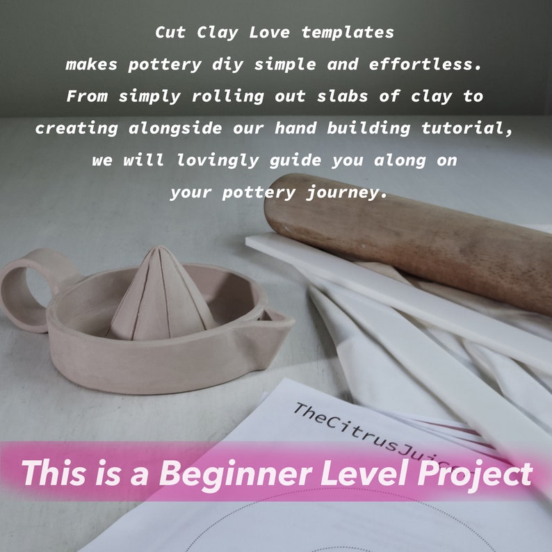 light pink lemon juicer hand building in clay with slab pottery template and printable ceramics tool