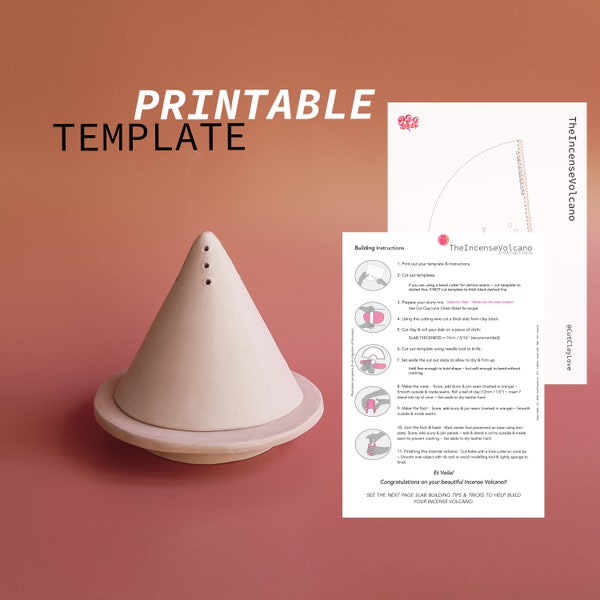 Incense Volcano Pottery Template Slab Building  ~ Ceramics Tools for Beginners ~ Digital Download Printable File to Do It Yourself