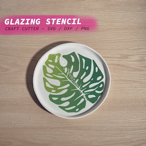 Monstera Keramik Glasur Schablone Blatt: Vinyl Relief, Craft Cutter (Digitaler Download)