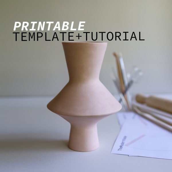 Modern Vase Pottery Template for Slab Building ~ How To Make a Unique Clay Vessel with a Printable Pattern ~ Handbuild Ceramic Home Decor