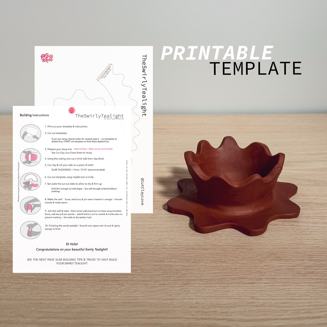 Swirly Tealight Pottery Template: Slab Building Printable Pattern - Etsy